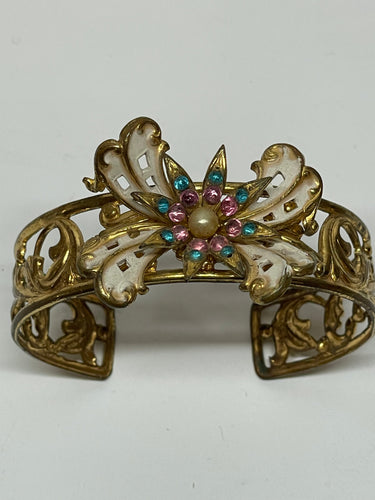 Rhinestone and Enamel Bow Gold Cuff Bloomers and Frocks